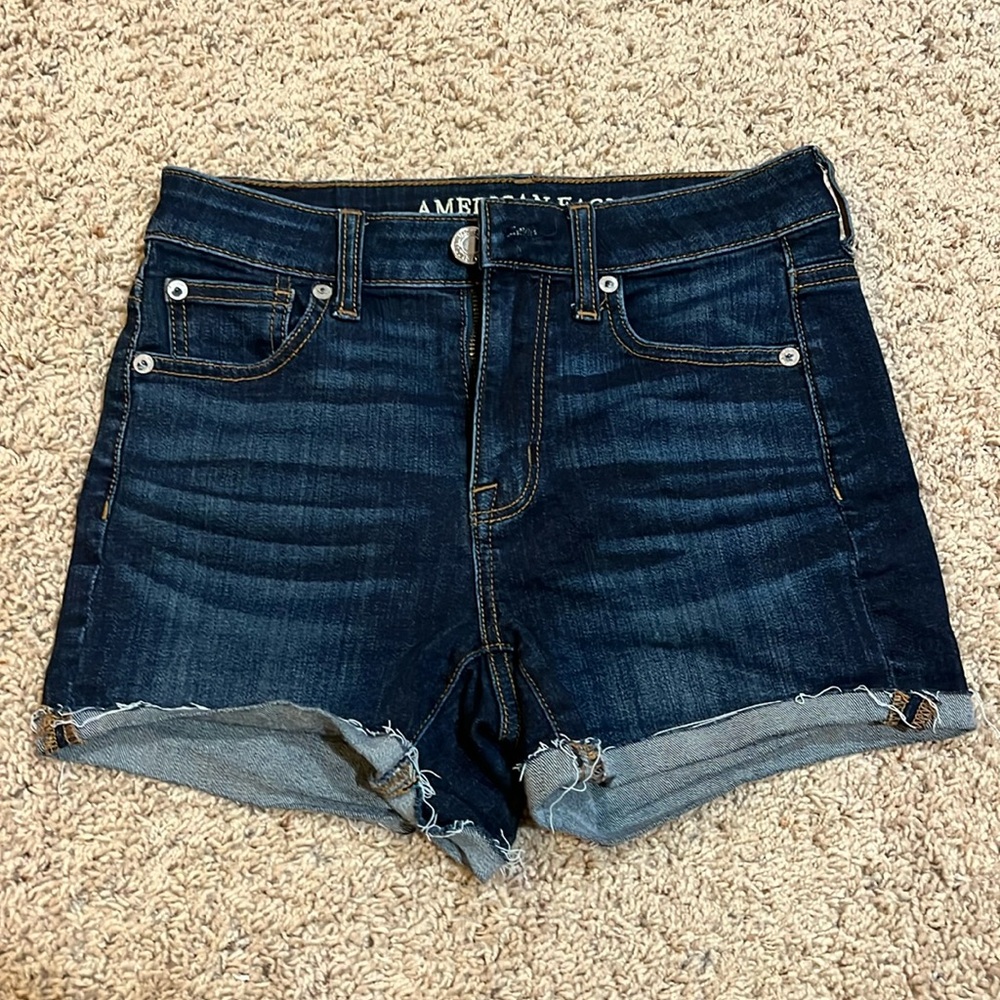 American Eagle Dark Wash Jean Shorts (Size 0)